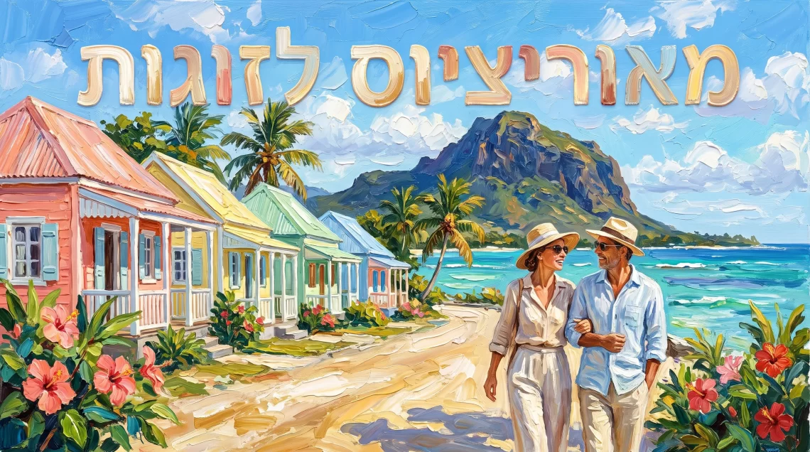זוג ישראלי על החוף מול לה מורן בראבנט במאוריציוס - מדריך לחופשה רומנטית