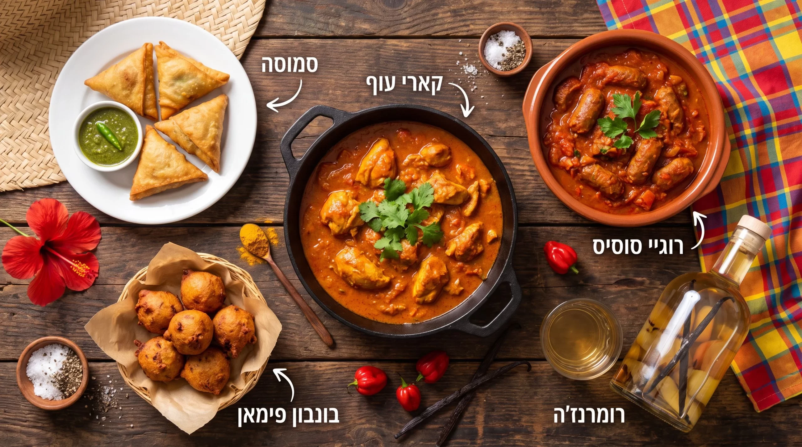 רוגייל סוסיס, קארי עוף וסמוסה - מנות מסורתיות של ראוניון
